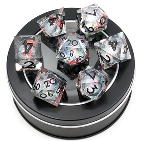 Liquid Core Dragon Dice - Crystal black numbers - Resin dice set sharp edges - Epic Dwarf Dice
